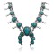 Squash Blossom .925 Sterling Silver Certified Authentic Navajo Native American Natural Turquoise Necklace 35173