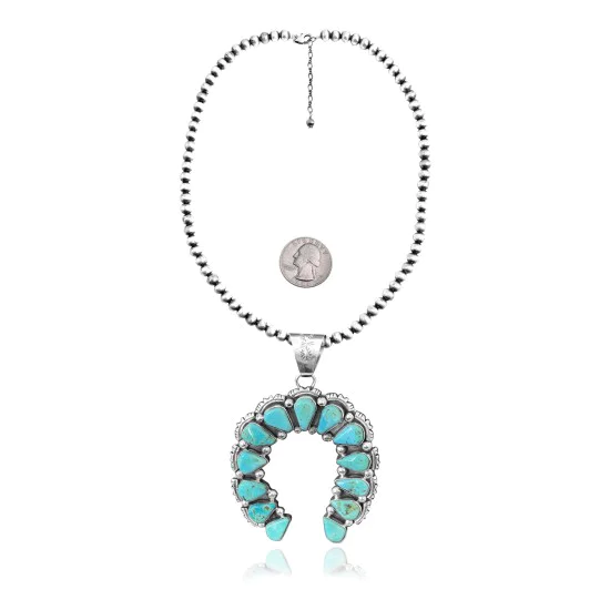 Squash Blossom .925 Sterling Silver Navajo Native American Natural Turquoise Necklace Pendant 35178 Squash Blossom .925 Sterling Silver Navajo Native American Natural Turquoise Necklace Pendant 35178