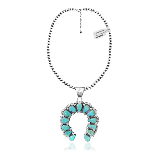 Squash Blossom .925 Sterling Silver Navajo Native American Natural Turquoise Necklace Pendant 35178 Squash Blossom .925 Sterling Silver Navajo Native American Natural Turquoise Necklace Pendant 35178