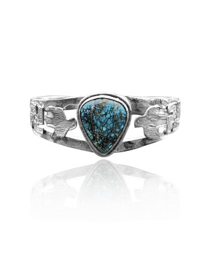 Thunderbird .925 Sterling Silver Certified Authentic Navajo Native American Natural Turquoise Cuff Bracelet 32101