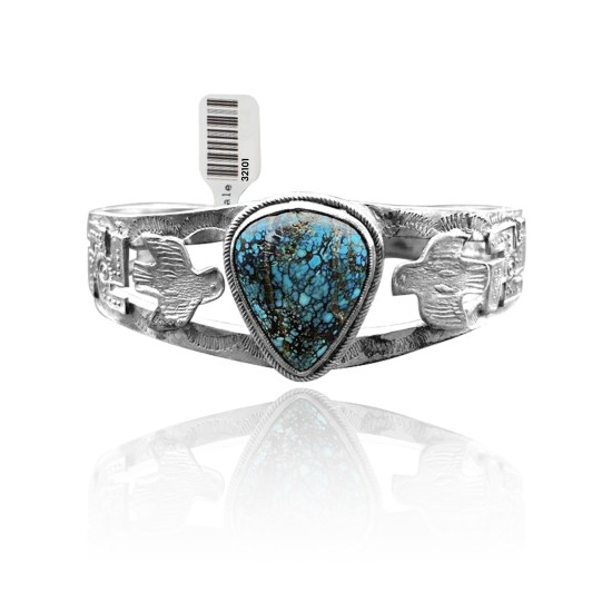 Thunderbird .925 Sterling Silver Certified Authentic Navajo Native American Natural Turquoise Cuff Bracelet 32101 Thunderbird .925 Sterling Silver Certified Authentic Navajo Native American Natural Turquoise Cuff Bracelet 32101