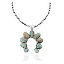Squash Blossom .925 Sterling Silver Certified Authentic Navajo Native American Natural Turquoise Necklace Pendant 35185