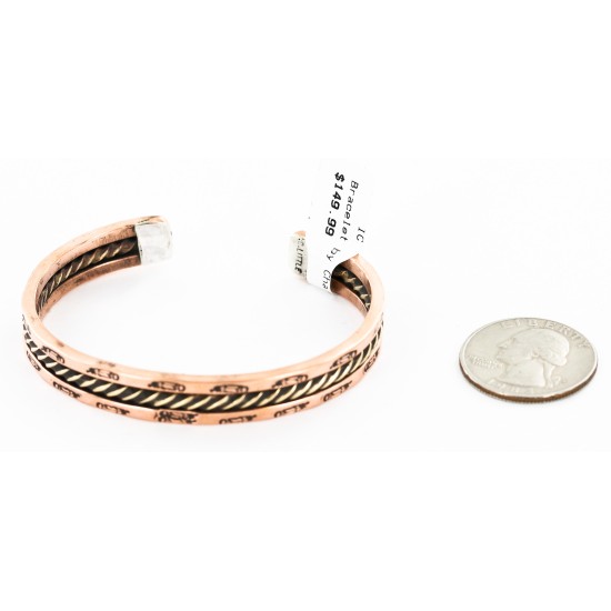 Handmade Feather Certified Authentic Navajo Pure Copper and Brass Native American Bracelet 12846-1