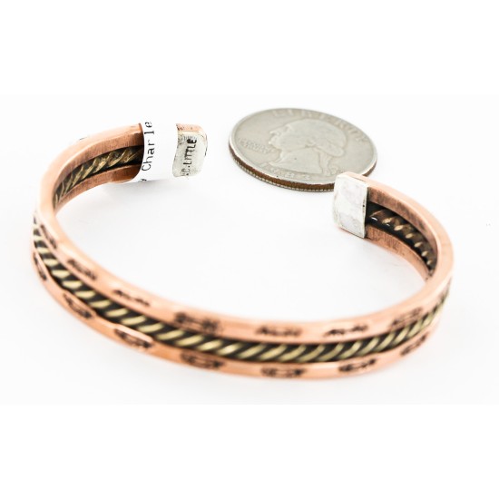 Handmade Feather Certified Authentic Navajo Pure Copper and Brass Native American Bracelet 12846-1