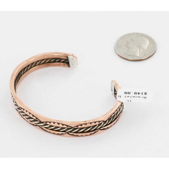 Handmade Certified Authentic Navajo Pure Copper and Brass Native American Bracelet 12846-4