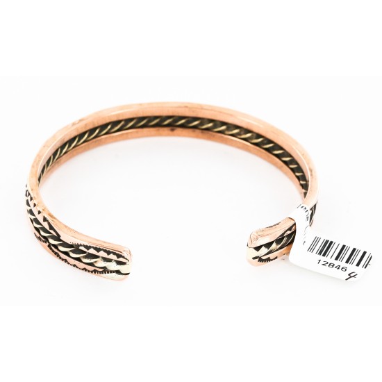 Handmade Certified Authentic Navajo Pure Copper and Brass Native American Bracelet 12846-4