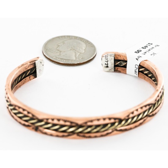 Handmade Certified Authentic Navajo Pure Copper and Brass Native American Bracelet 12846-4