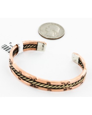 Handmade Horse Certified Authentic Navajo Pure Copper and Brass Native American Bracelet 12846-2