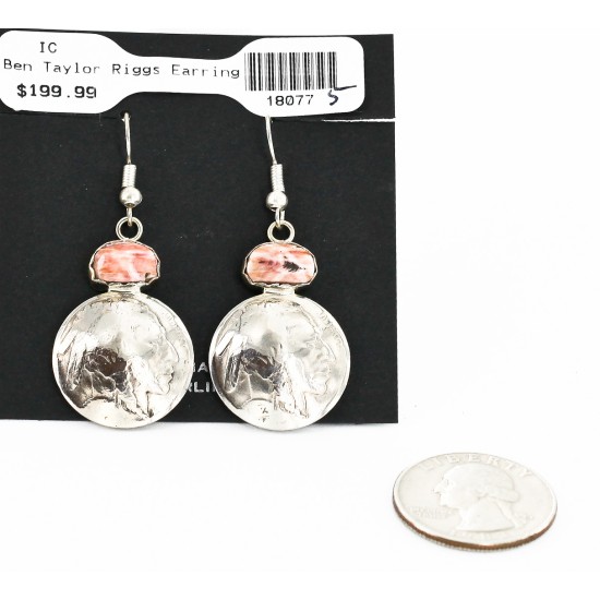 Rare $200 Vintage Style OLD INDIAN HEAD Certified Authentic Navajo .925 Sterling Silver Natural Spiny Oyster Hooks Native American Earrings 18077-5