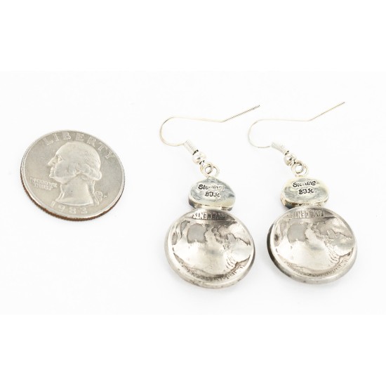 Rare $200 Vintage Style OLD INDIAN HEAD Certified Authentic Navajo .925 Sterling Silver Natural Spiny Oyster Hooks Native American Earrings 18077-5