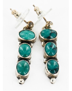 Certified Authentic Handmade Navajo .925 Sterling Silver Dangle Native American Earrings Natural Turquoise 27167-10