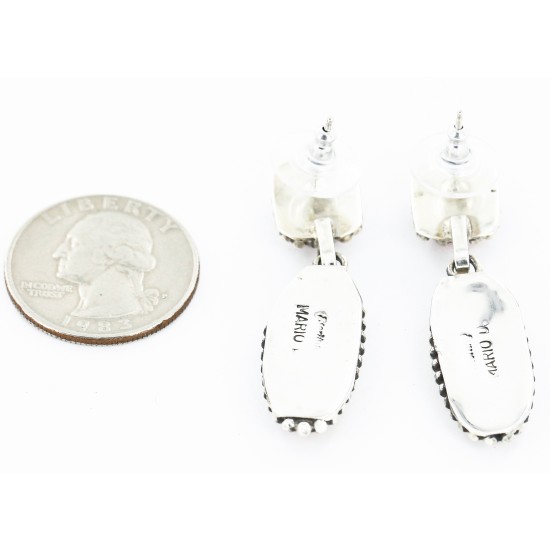 Certified Authentic Handmade Navajo .925 Sterling Silver Natural Spiny Oyster Native American Dangle Earrings  27163-1