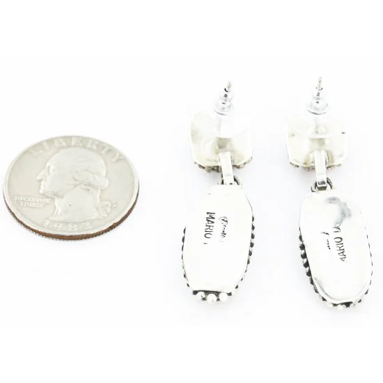 Handmade Navajo .925 Sterling Silver Natural Spiny Oyster Native American Dangle Earrings 27163-1