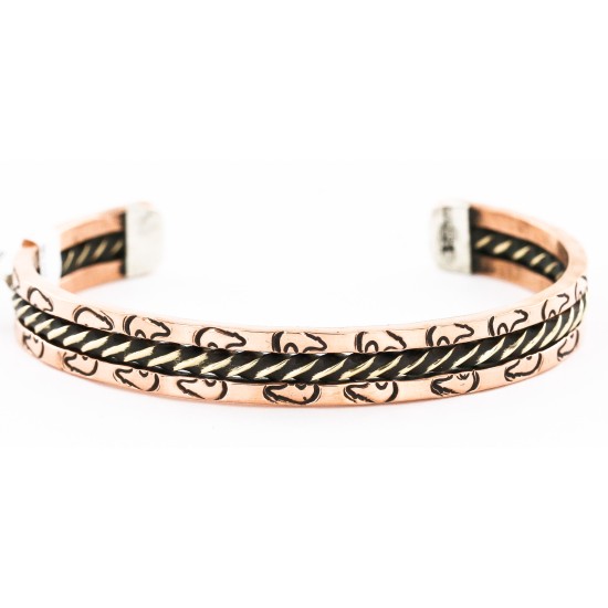 Handmade Bear Certified Authentic Navajo Pure Copper and Brass Native American Bracelet 12846-6