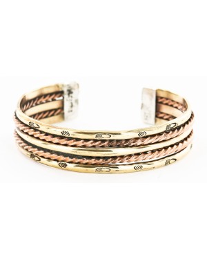 Handmade Bear paw Certified Authentic Navajo Pure Copper and Brass Native American Bracelet 12845-5