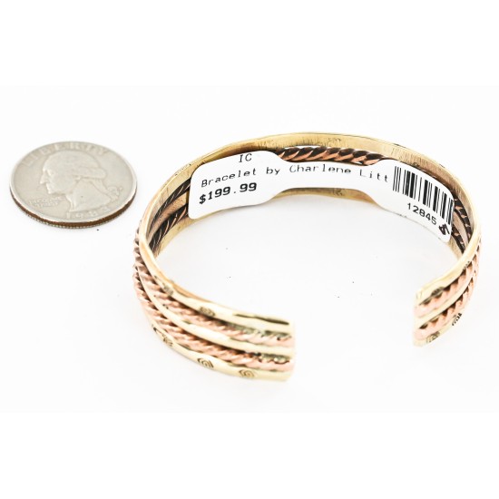 Handmade Bear paw Certified Authentic Navajo Pure Copper and Brass Native American Bracelet 12845-5