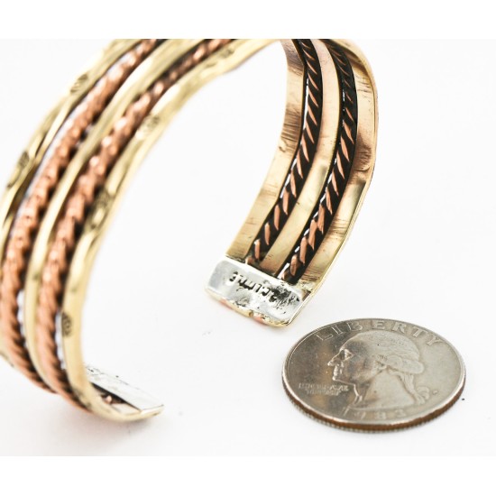 Handmade Bear paw Certified Authentic Navajo Pure Copper and Brass Native American Bracelet 12845-5