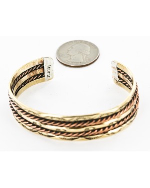 Handmade Bear paw Sun Certified Authentic Navajo Pure Copper and Brass Native American Bracelet 12845-1