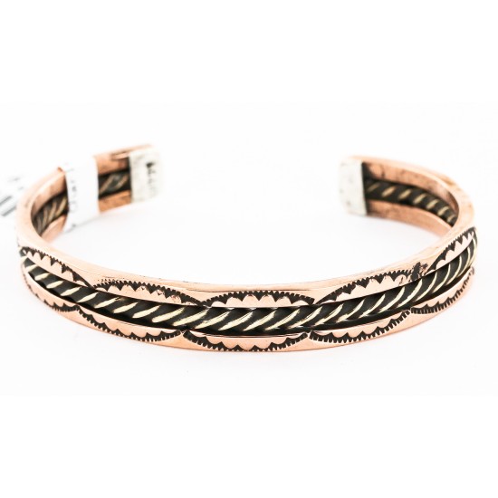 Handmade Certified Authentic Navajo Pure Copper and Brass Native American Bracelet 12846-4