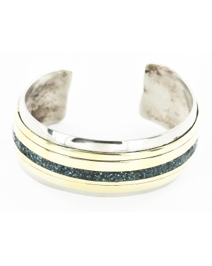 Handmade Certified Authentic Navajo Pure Nickel Brass Natural Chips Turquoise Native American Bracelet 12838-2