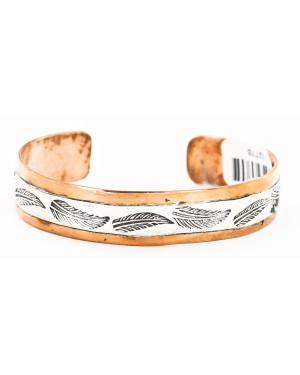 Handmade Feather Certified Authentic Navajo Pure .925 Sterling Silver and Copper Native American Bracelet 12770-00