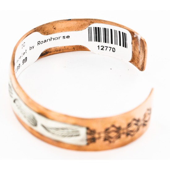 Handmade Feather Certified Authentic Navajo Pure .925 Sterling Silver and Copper Native American Bracelet 12770-00
