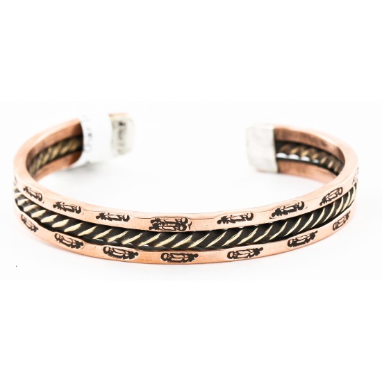 Handmade Feather Certified Authentic Navajo Pure Copper and Brass Native American Bracelet 12846-1