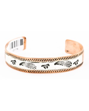 Handmade Feather Horse Certified Authentic Navajo Pure .925 Sterling Silver and Copper Native American Bracelet 12776