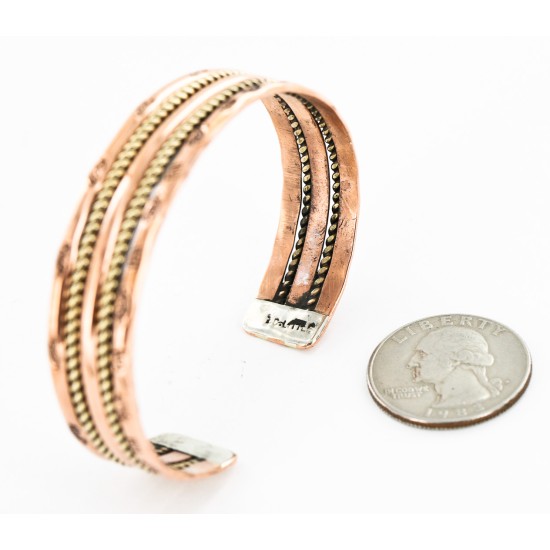 Handmade Kokopelli Certified Authentic Navajo Pure Copper and Brass Native American Bracelet 12845-3