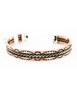 Handmade Sun Certified Authentic Navajo Pure Copper and Brass Native American Bracelet 12846-5