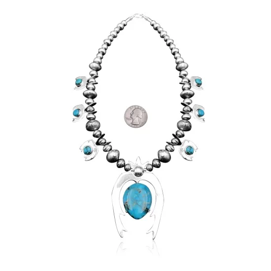 Squash Blossom .925 Sterling Silver Navajo Native American Natural Turquoise Necklace 35190 Squash Blossom .925 Sterling Silver Navajo Native American Natural Turquoise Necklace 35190