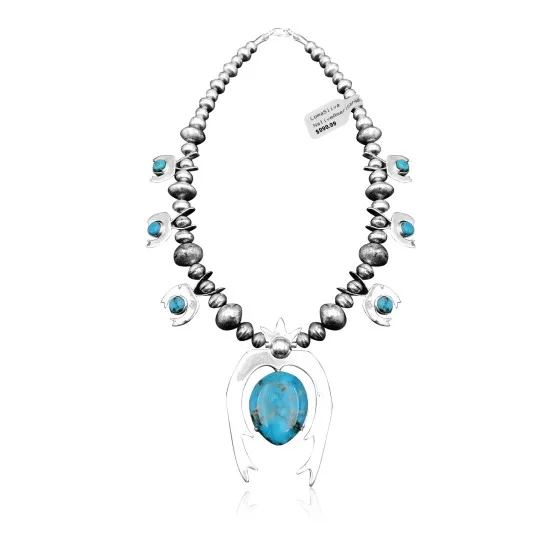 Squash Blossom .925 Sterling Silver Navajo Native American Natural Turquoise Necklace 35190 Squash Blossom .925 Sterling Silver Navajo Native American Natural Turquoise Necklace 35190