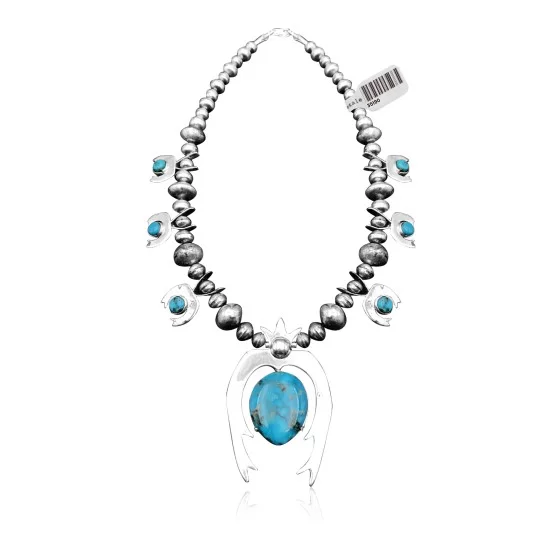 Squash Blossom .925 Sterling Silver Navajo Native American Natural Turquoise Necklace 35190 Squash Blossom .925 Sterling Silver Navajo Native American Natural Turquoise Necklace 35190