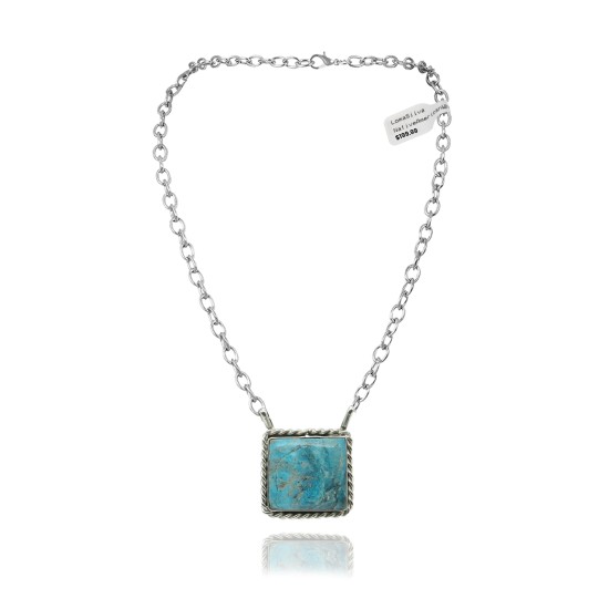Delicate .925 Sterling Silver Certified Authentic Navajo Native American Natural Turquoise Necklace Pendant 35191 Delicate .925 Sterling Silver Certified Authentic Navajo Native American Natural Turquoise Necklace Pendant 35191