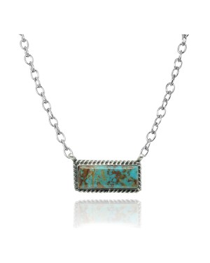 Delicate .925 Sterling Silver Certified Authentic Navajo Native American Natural Turquoise Necklace Pendant 35192
