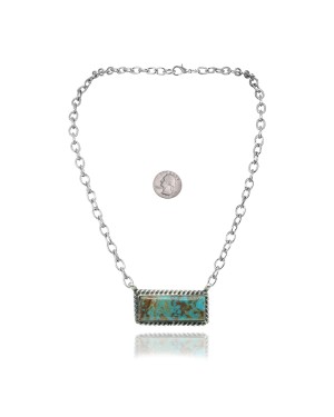 Delicate .925 Sterling Silver Certified Authentic Navajo Native American Natural Turquoise Necklace Pendant 35192 Delicate .925 Sterling Silver Certified Authentic Navajo Native American Natural Turquoise Necklace Pendant 35192