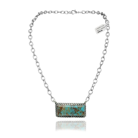 Delicate .925 Sterling Silver Certified Authentic Navajo Native American Natural Turquoise Necklace Pendant 35192