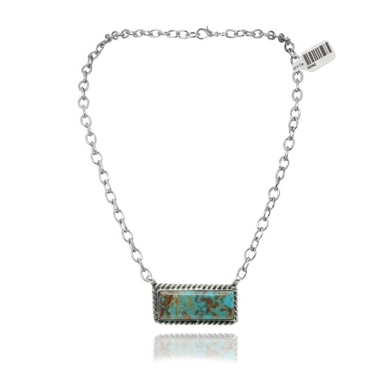 Delicate .925 Sterling Silver Certified Authentic Navajo Native American Natural Turquoise Necklace Pendant 35192