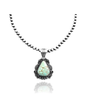 .925 Sterling Silver Certified Authentic Navajo Native American Natural Turquoise Necklace Pendant 35193