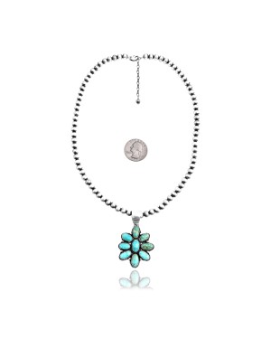 Flower .925 Sterling Silver Certified Authentic Navajo Native American Natural Turquoise Necklace Pendant 35194 Flower .925 Sterling Silver Certified Authentic Navajo Native American Natural Turquoise Necklace Pendant 35194