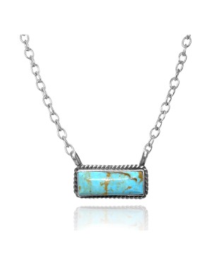 Delicate .925 Sterling Silver Certified Authentic Navajo Native American Natural Turquoise Necklace Pendant 35195