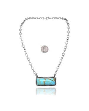 Delicate .925 Sterling Silver Certified Authentic Navajo Native American Natural Turquoise Necklace Pendant 35195 Delicate .925 Sterling Silver Certified Authentic Navajo Native American Natural Turquoise Necklace Pendant 35195