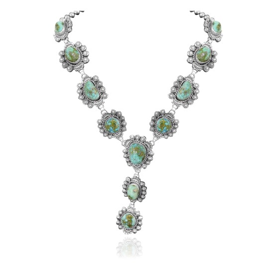 Elegant .925 Sterling Silver Certified Authentic Navajo Native American Natural Turquoise Necklace 35197