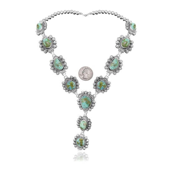 Elegant .925 Sterling Silver Certified Authentic Navajo Native American Natural Turquoise Necklace 35197