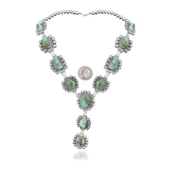 Elegant .925 Sterling Silver Navajo Native American Natural Turquoise Necklace 35197