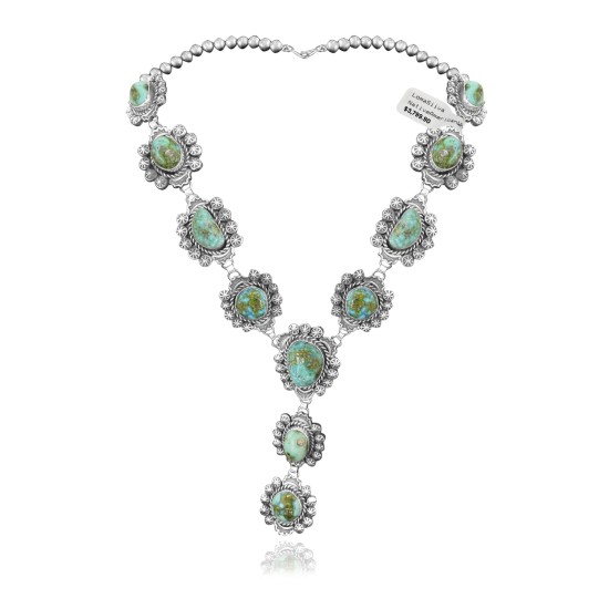 Elegant .925 Sterling Silver Certified Authentic Navajo Native American Natural Turquoise Necklace 35197