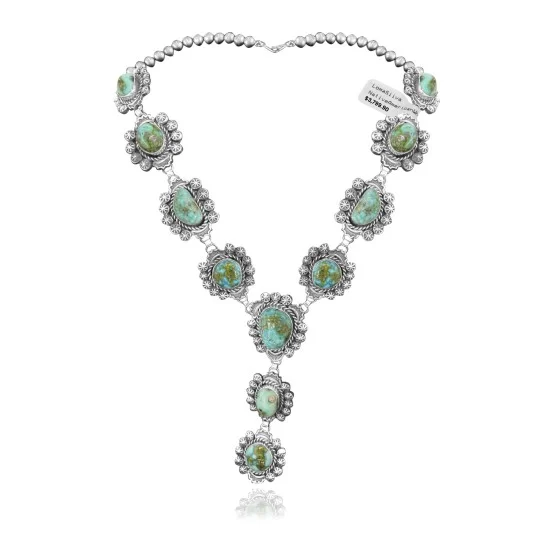Elegant .925 Sterling Silver Navajo Native American Natural Turquoise Necklace 35197
