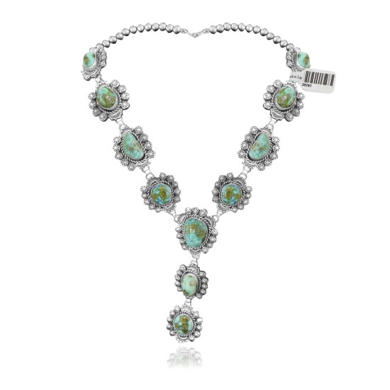 Elegant .925 Sterling Silver Certified Authentic Navajo Native American Natural Turquoise Necklace 35197