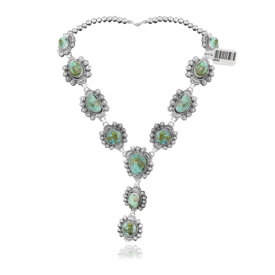 Elegant .925 Sterling Silver Navajo Native American Natural Turquoise Necklace 35197
