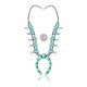 Squash Blossom .925 Sterling Silver Certified Authentic Navajo Native American Natural Turquoise Necklace 35198